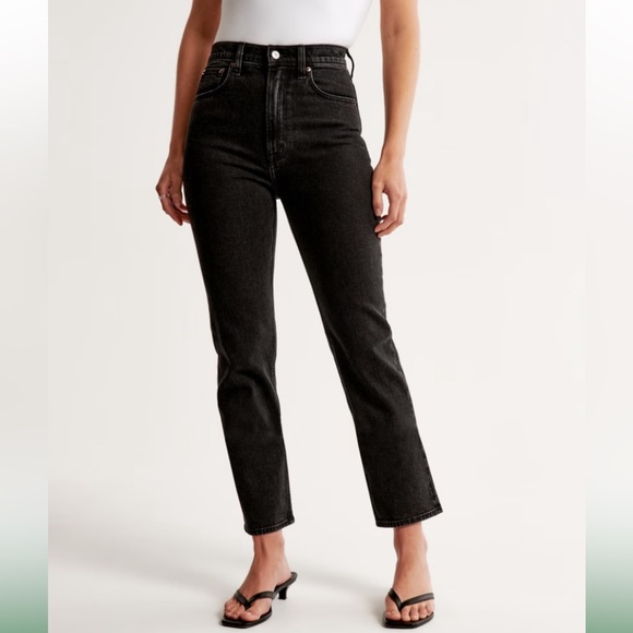 Abercrombie & Fitch Ankle Straight Ultra High Rise Ripped Black Jeans Size 27 - Picture 1 of 14